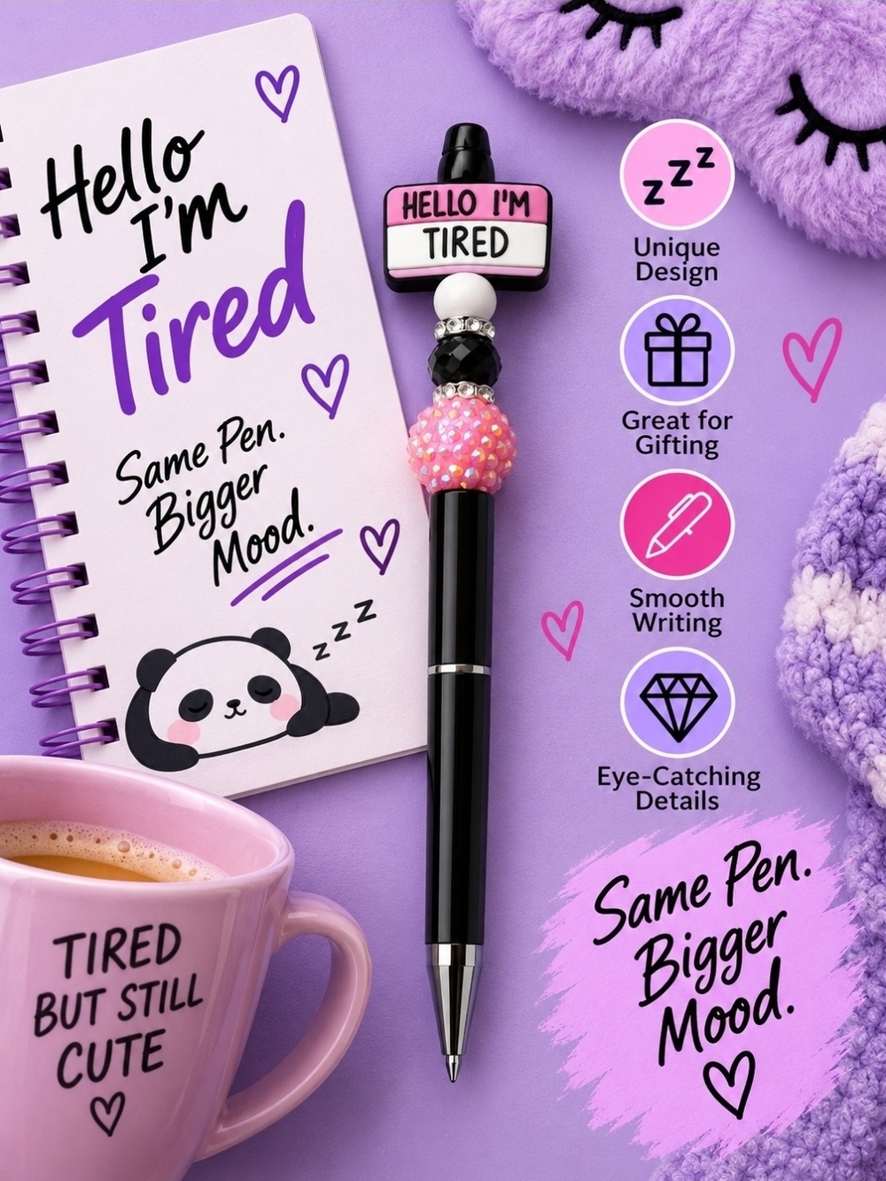 Hello I'm Tired Purple Beaded Novelty Pen!! ππ